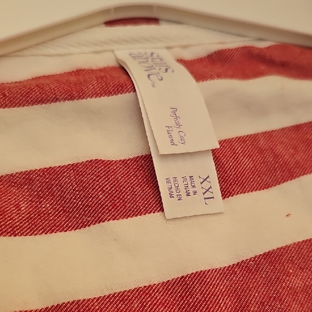 Stars Above Red and White Striped All Cotton Striped  Nightshirt - Picture 10 of 10